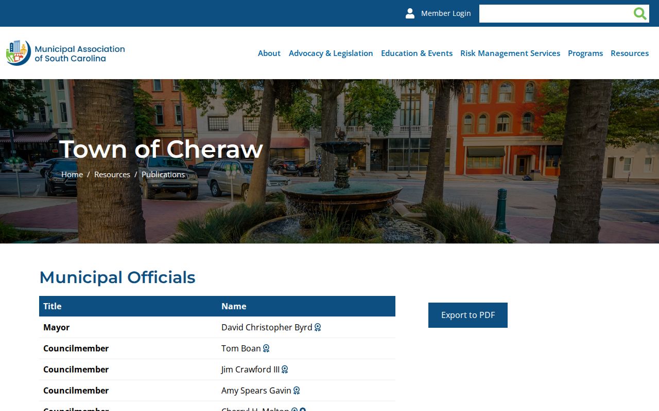 Cheraw warrant records source showing public municipal court and town contact details
