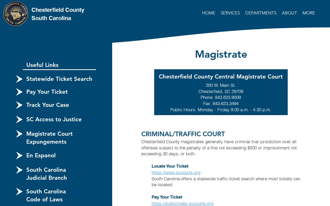 Chesterfield County traffic warrant reference to ticket location, payment, and case tracking